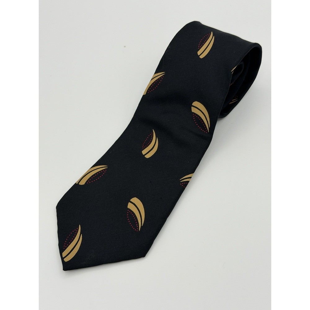 VTG Fendi Silk Tie Italy Navy Blue Gold FF Logo Coffee Bean Abstract Pattern